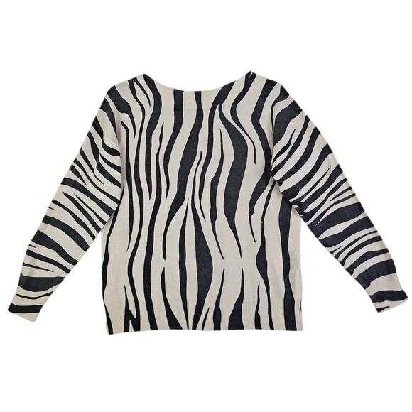 Fate~Woma Sz. M~Off-Whire/Gray Zebra Animal Print Boat Neck Sweater Angora Blend - Picture 5 of 13